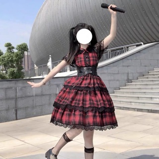 預購*lolita 蘿莉塔龐克格子紅色格紋英倫風吊帶裙 軟妹 街頭 可愛 復古 打歌服 軟妹 A字裙 洋裝