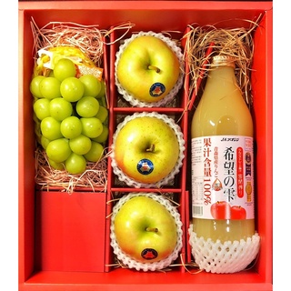 富士、水蜜桃蘋果、麝香葡萄、日本蘋果汁、青森、平安菩提心精緻水果禮盒
