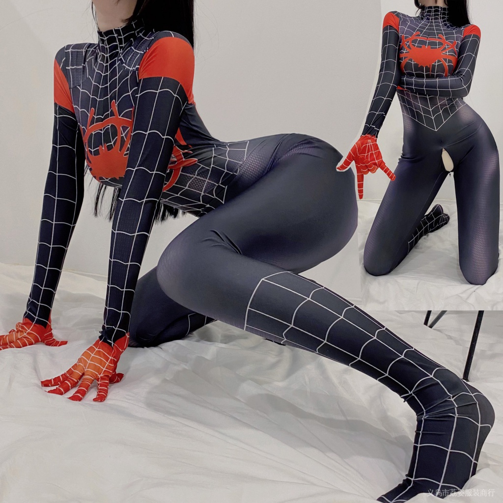 新款cosplay服女蜘蛛人連身衣 拉鍊開襠死庫水女同人情趣內衣大尺碼