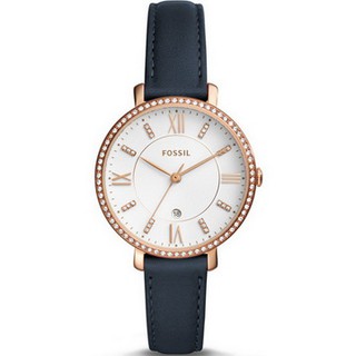 FOSSIL手錶 ES4291 閃耀玫瑰金 深藍色皮帶女錶 全新正品