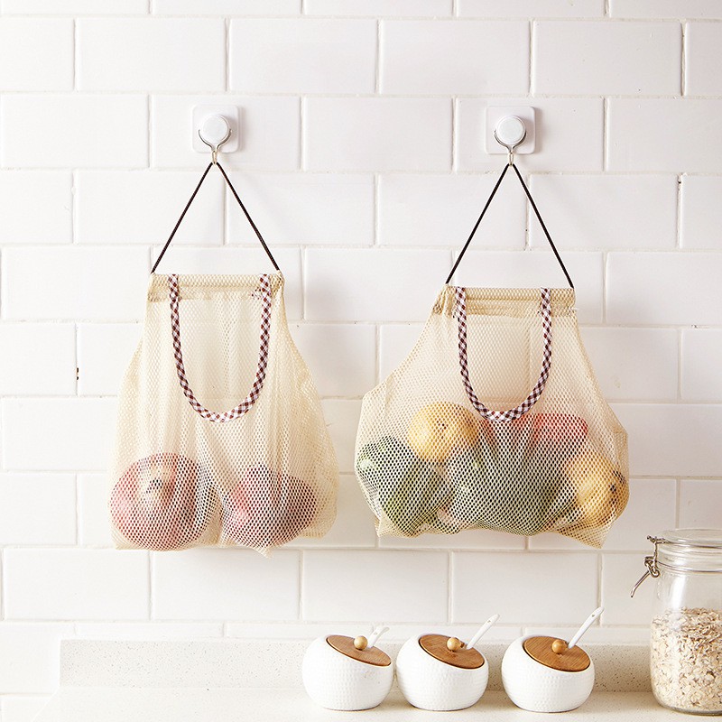 FUN先生的生活志 創意 家用廚房蔬菜收納網袋 多用途水果壁掛袋 可掛式洋蔥大蒜儲物袋 廚房掛袋 居家簡約壁掛收納袋