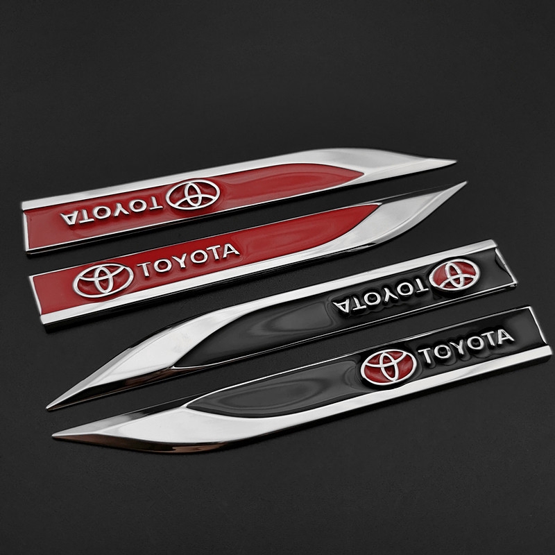 2 X 金屬 TOYOTA 標誌汽車側擋泥板裝飾刀片標誌徽章貼紙刀片適用於豐田