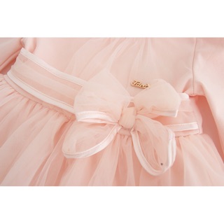 0-3歲超美氣質女童/嬰幼兒滿周歲拍照棉質長袖紗裙蝴蝶結柔粉色禮服~連身裙/洋裝