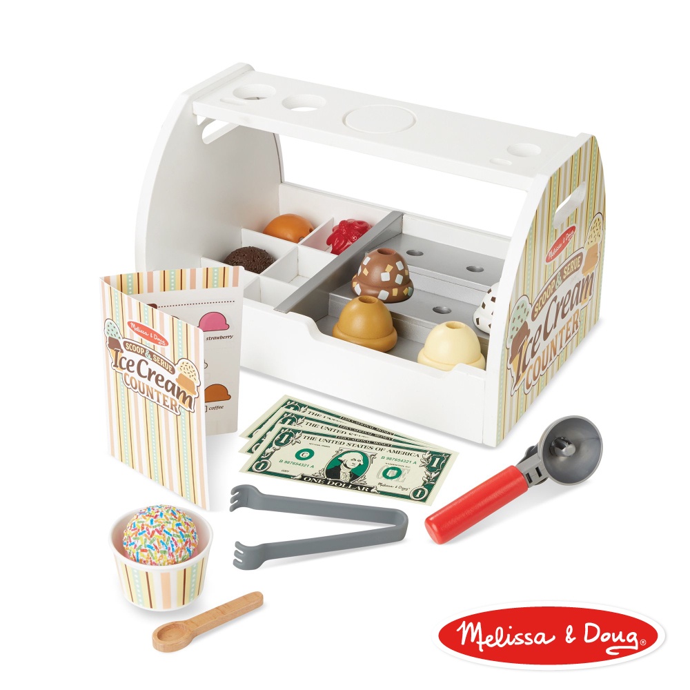 木製冰淇淋專賣店 Melissa &amp; Doug 美國 瑪莉莎 家家酒 角色扮演 小老闆 商店遊戲 兒童冰淇淋