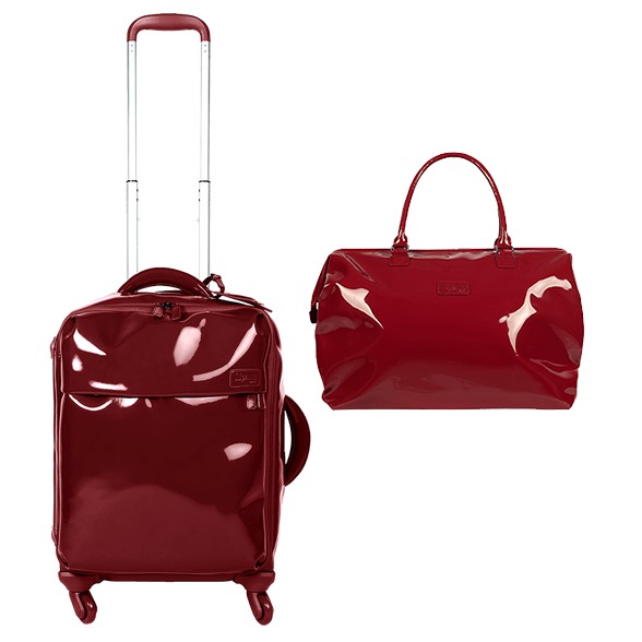 （送Lipault旅行包）全新_法國時尚Lipault 20吋漆皮輕量四輪行李箱 (寶石紅) + 同款保齡球包（現貨）