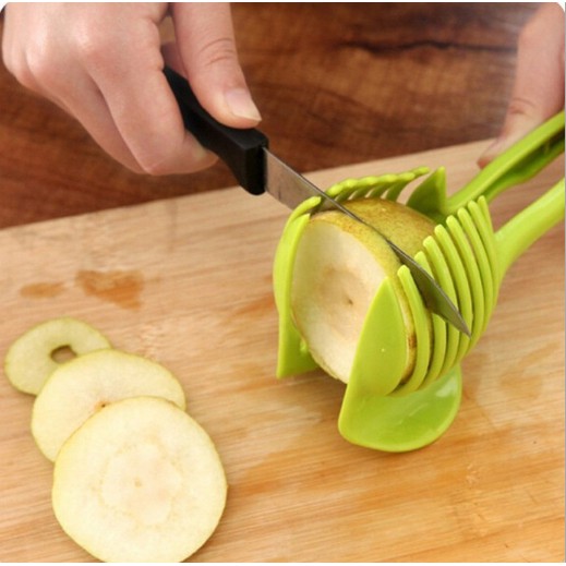 【蔬菜水果切片器】手持式柠檬蘋果水果固定器 便攜式番茄西红柿圆形切片夹子  厨房綠色水果料理器分割器