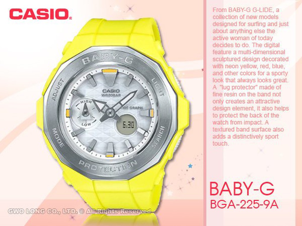 CASIO   BABY-G_BGA-225-9A_200米防水_潮汐圖_雙顯女錶 BGA-225 國隆手錶專賣店
