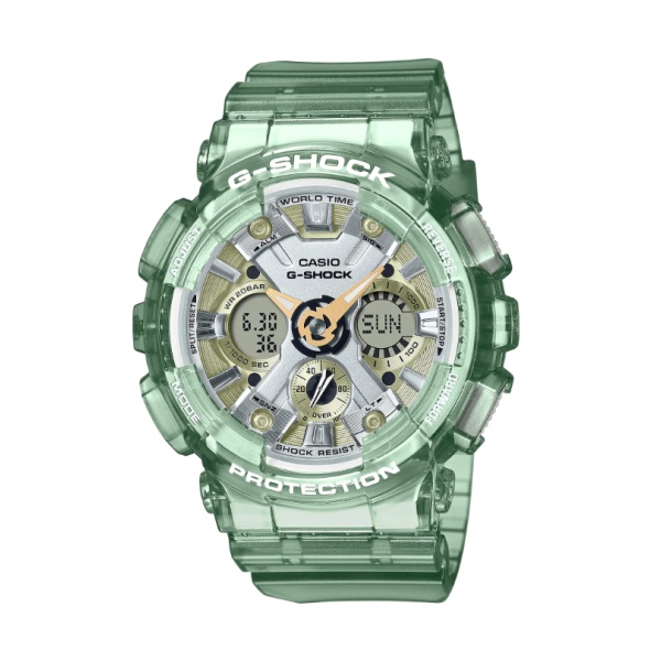 【CASIO G-SHOCK】金屬光澤現代設計款透視雙顯運動腕錶-綠 GMA-S120GS-3A