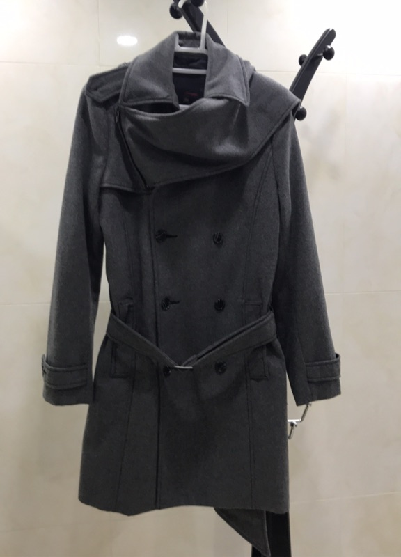 [甜美系女孩媽媽］cbasc 鐵灰色 雙排扣 保暖 修身 海軍風 長版大衣（二手）