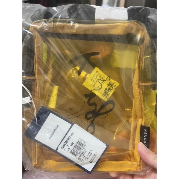 Kangol黃色透明小側背包，可議價