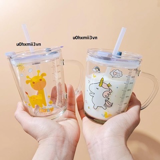 🌟優惠價🌟牛奶杯兒童帶刻度早餐喝奶杯子家用衝奶粉微波爐專用玻璃吸管水杯u0hxmii3vn