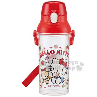 小禮堂 Hello Kitty 日製透明直飲水壺附背帶《紅.吃餅乾》480ml.水瓶.兒童水壺