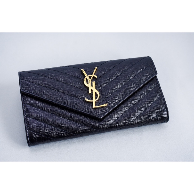 全新正品 YSL 372264 魚子醬金扣長夾