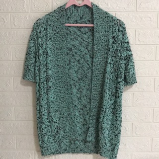 全新 精品湖綠混色細針長版開襟罩衫