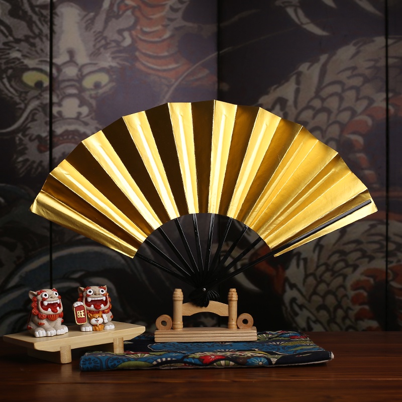 琉球原風神館日本扇子日式和風折扇日系黃金十股歌舞伎舞蹈扇擺件