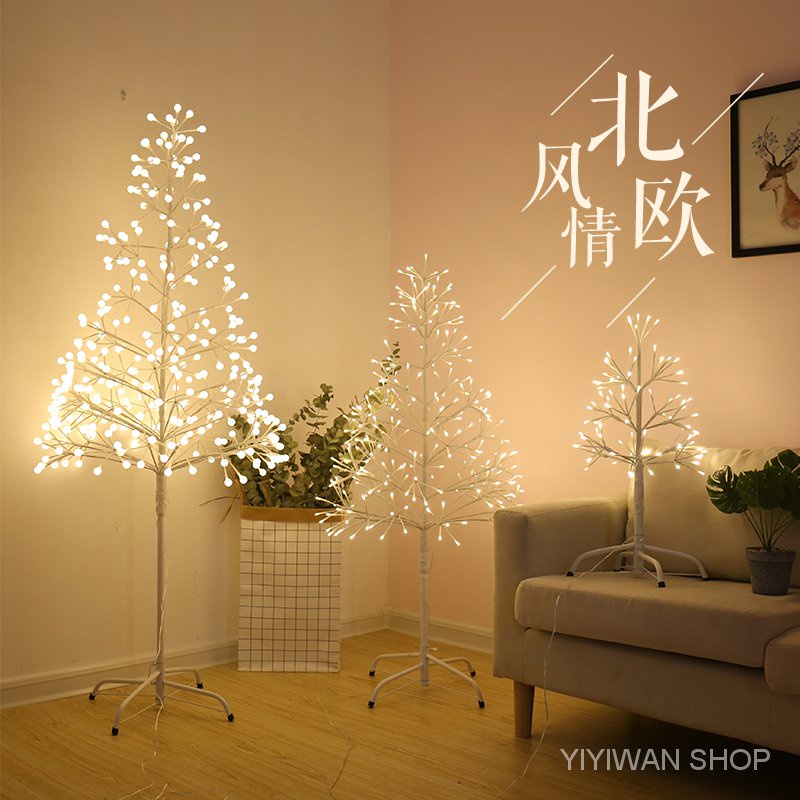 【現貨快出】聖誕LED發光樹螢火蟲燈房間森系裝飾北歐布置白樺樹聖誕樹燈落地灯