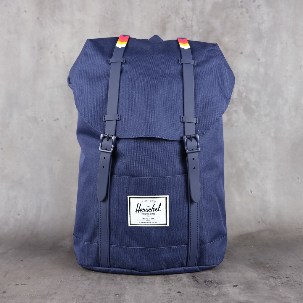 Herschel Retreat 電腦 減壓背帶 磁扣 束口 後背包 19.5L 深藍色彩虹膠條