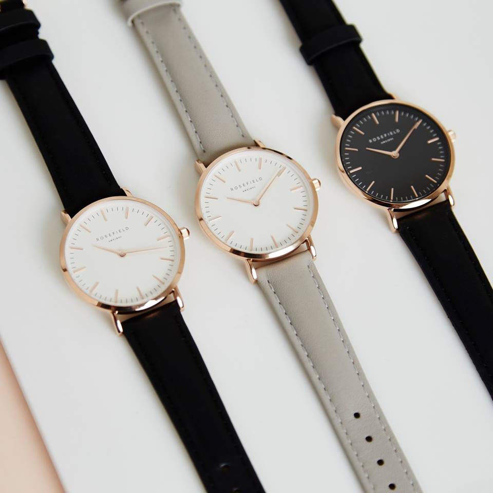 【Rosefield】紐約時尚手錶女錶現貨，玫瑰金黑色真皮錶帶，錶面38mm可用於Cluse