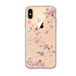 apbs iPhoneXS/X 5.8吋 & iPhoneXS Max 6.5吋施華彩鑽防震雙料手機殼-彩櫻蝶舞