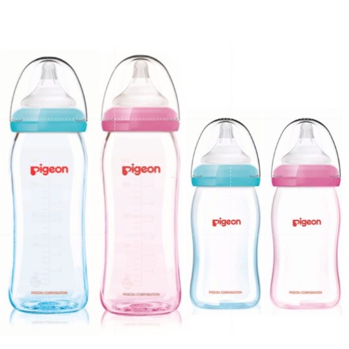 Pigeon貝親 -矽膠護層寬口母乳實感玻璃奶瓶