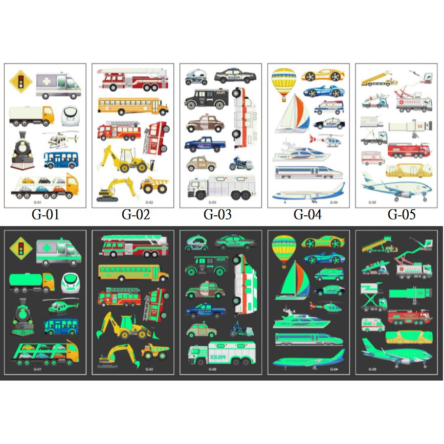 8 G 夜光 交通工具 汽車 飛機 帆船 火車 工程車 紋身貼紙 表演造型 化裝舞會 能貼在 安全帽汽機車上 陶器