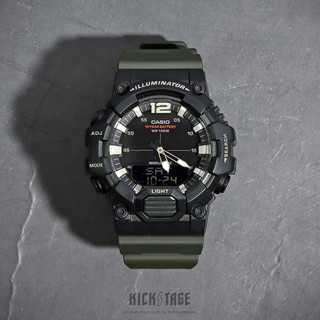 CASIO 黑軍綠 軍事風 10年電力 防水 雙顯 電子錶 橡膠 卡西歐 手錶【HDC-700-3AVDF】