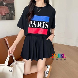 #6895 英文字母真兩件式休閒套裝 大尺碼可穿 春夏印花舒服居家套裝 運動裝棉質短袖上衣+棉質鬆緊短褲