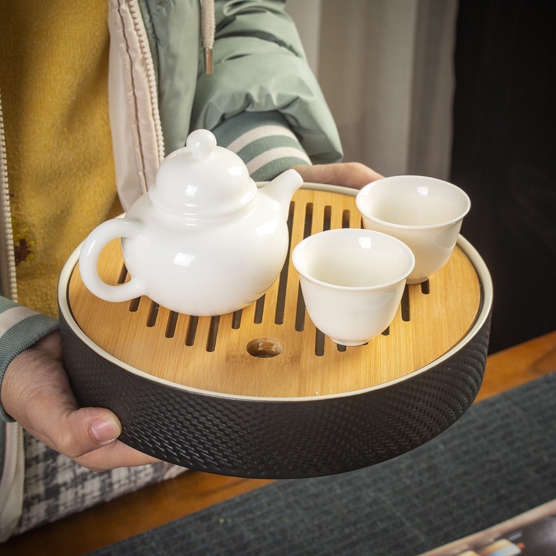 台灣現貨 陶瓷竹制 厚實有質感 日式家用茶盤 茶海 托盤 簡約迷你小茶台
