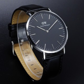 Daniel Wellington 經典中的珍貴收藏時尚優質皮革手錶-黑+銀殼/40mm-DW00100133