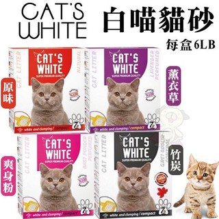 CATS WHITE《白喵貓砂》6LB 膨潤土凝結貓砂(貓砂 礦物砂 膨潤土 凝結貓砂)【4盒組免運】『WANG』