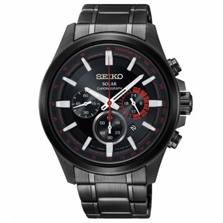 【SEIKO 精工】criteria 太陽能計時碼錶-黑x紅針(V175-0ER0X/SSC685P1)SK006