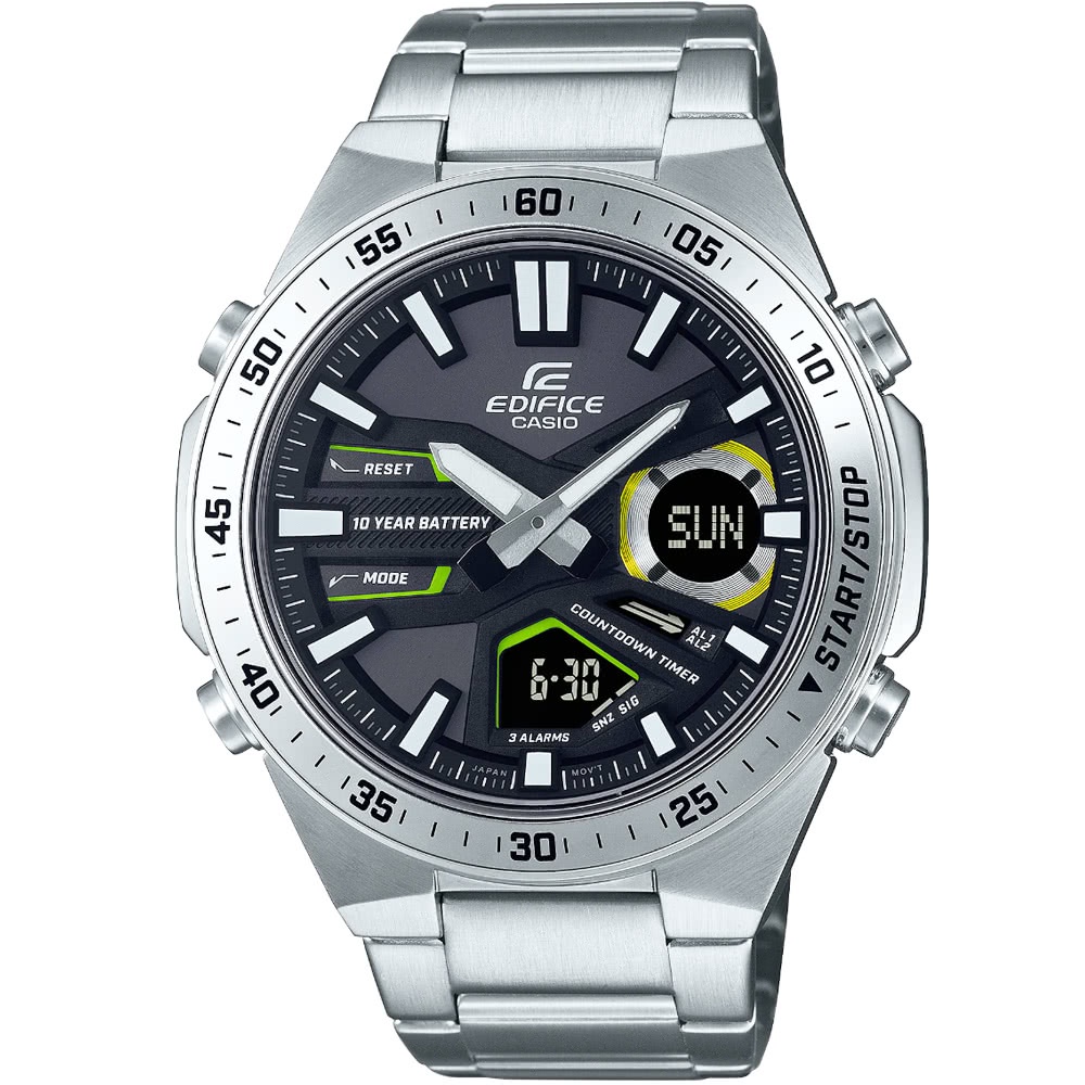 【CASIO】西歐 EDIFICE大錶徑雙顯運動錶-黑EFV-C110D-1A3 台灣卡西歐保固一年