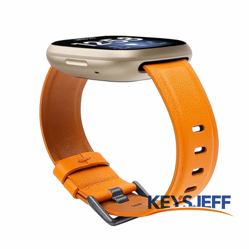兼容 Fitbit Versa 4/3 錶帶、Sense 2/1 錶帶、頂級粒面真皮錶帶女士男士替換腕帶
