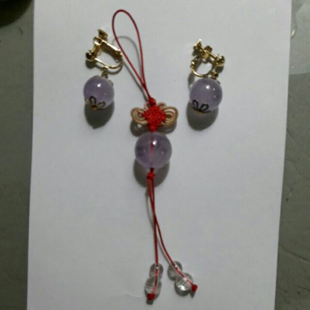 紫水晶夾式耳環組+吊飾 只有一組
