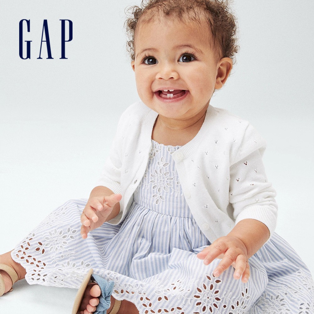 Gap 嬰兒裝 甜美風柔軟針織外套-白色(663319)