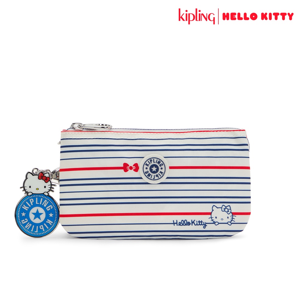 Kipling x HELLO KITTY藍紅日常條紋彩繪三夾層配件包-CREATIVITY L