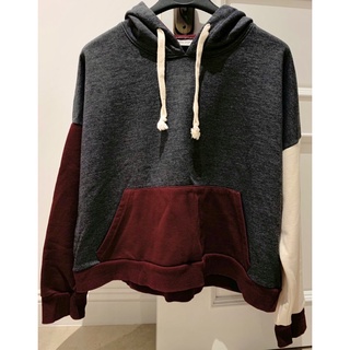 QUEEN SHOP 拼色短版連帽上衣