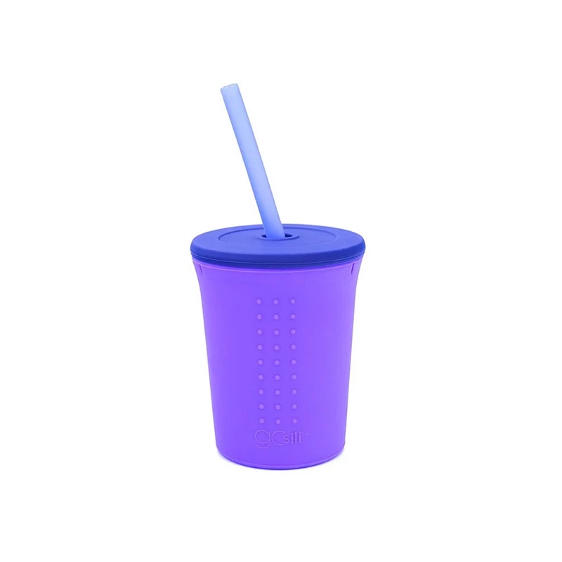 美國Gosili/Silikids ❚ 12oz ❚TOGO矽膠吸管杯組–淘氣紫