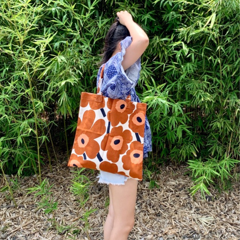 現貨marimekko 芬蘭直送附吊牌棉麻栗子棕購物袋 蝦皮購物