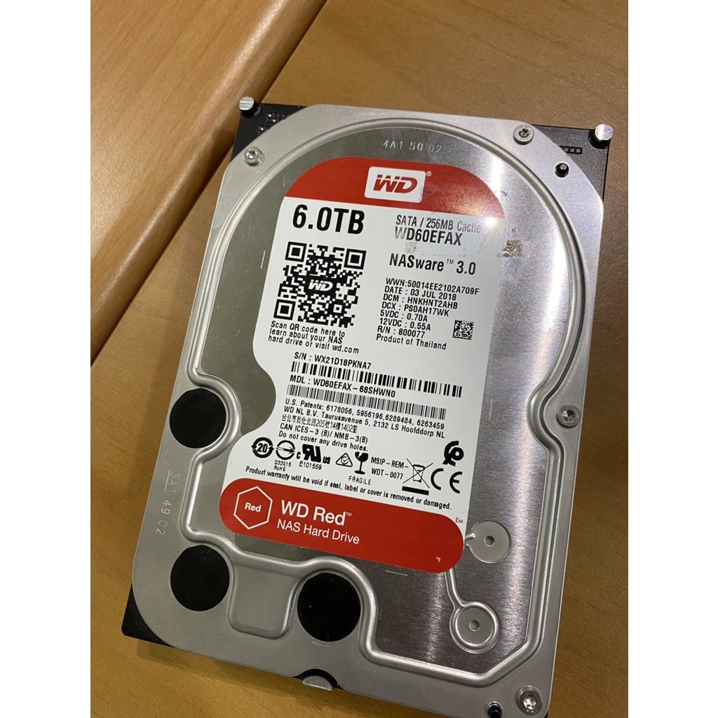 WD【紅標】(WD60EFAX) 6TB/7200轉/256MB/3.5吋 內接硬碟