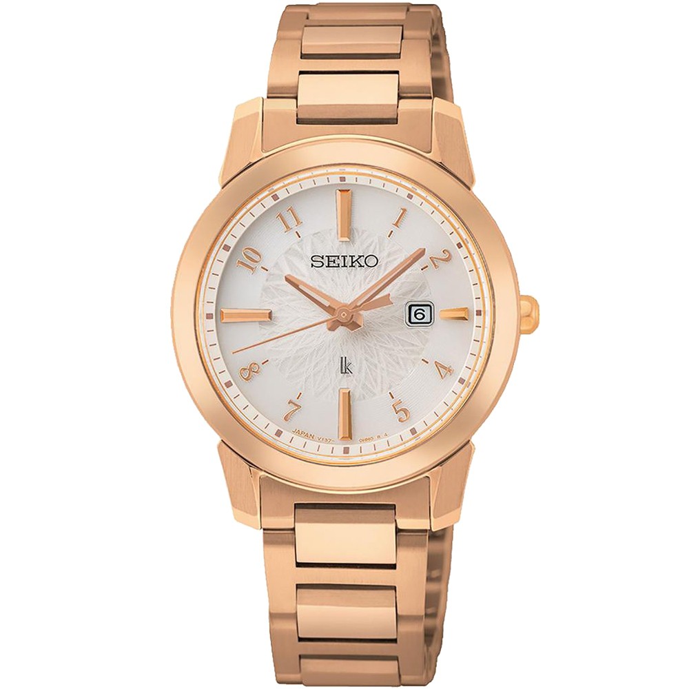 SEIKO LUKIA 廣告款藍寶石水晶太陽能女錶 31mm(V137-0DK0P/SUT418J1)玫瑰金 SK014