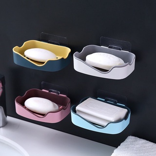 強力無痕粘貼瀝水香皂盒 創意雙層免打孔浴室置物架雙色壁掛肥皂盒