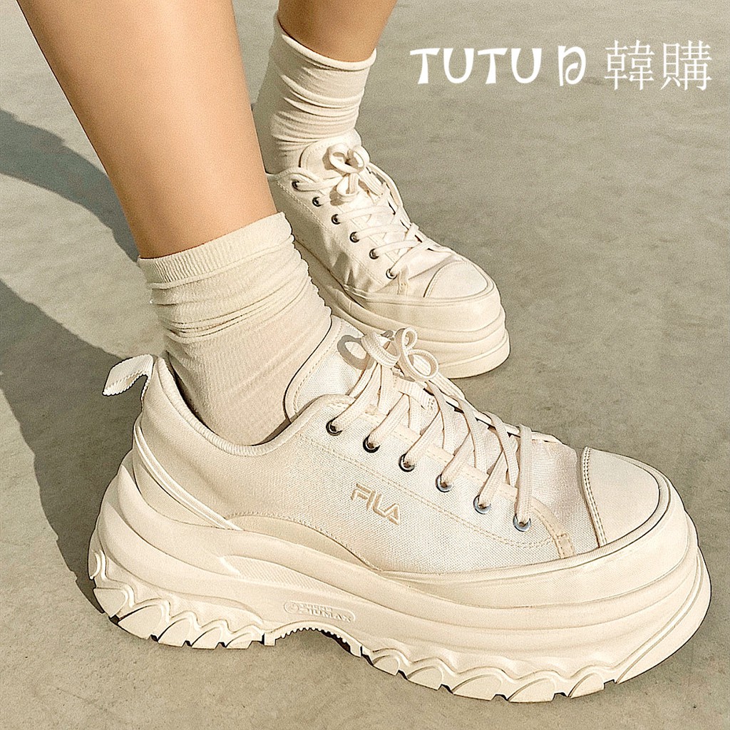 Fila Lava 白奶油白黑色斐樂小白鞋低筒增高厚底休閒鞋帆布鞋女鞋f12wfgd 蝦皮購物