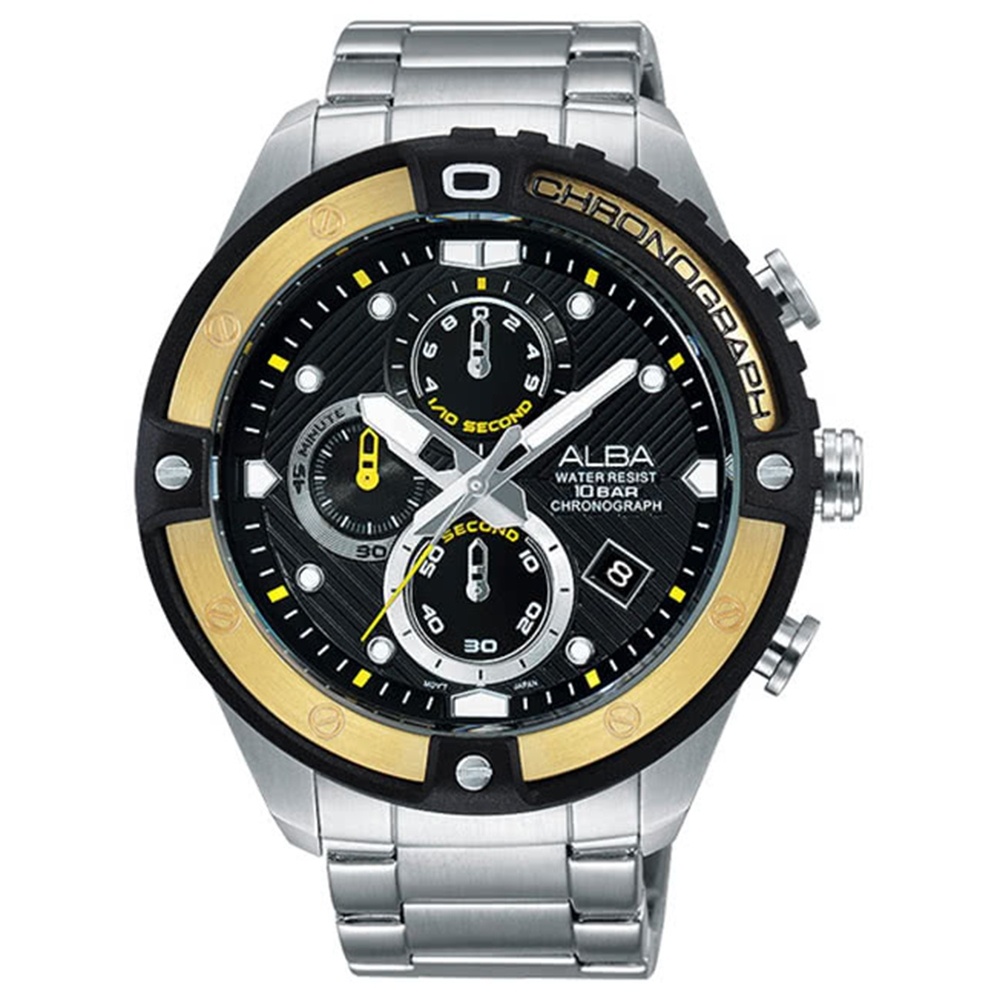 ALBA 雅柏 運動時尚計時腕錶-黑黃46mm(VD57-X071Y/AM3324X1) 男錶