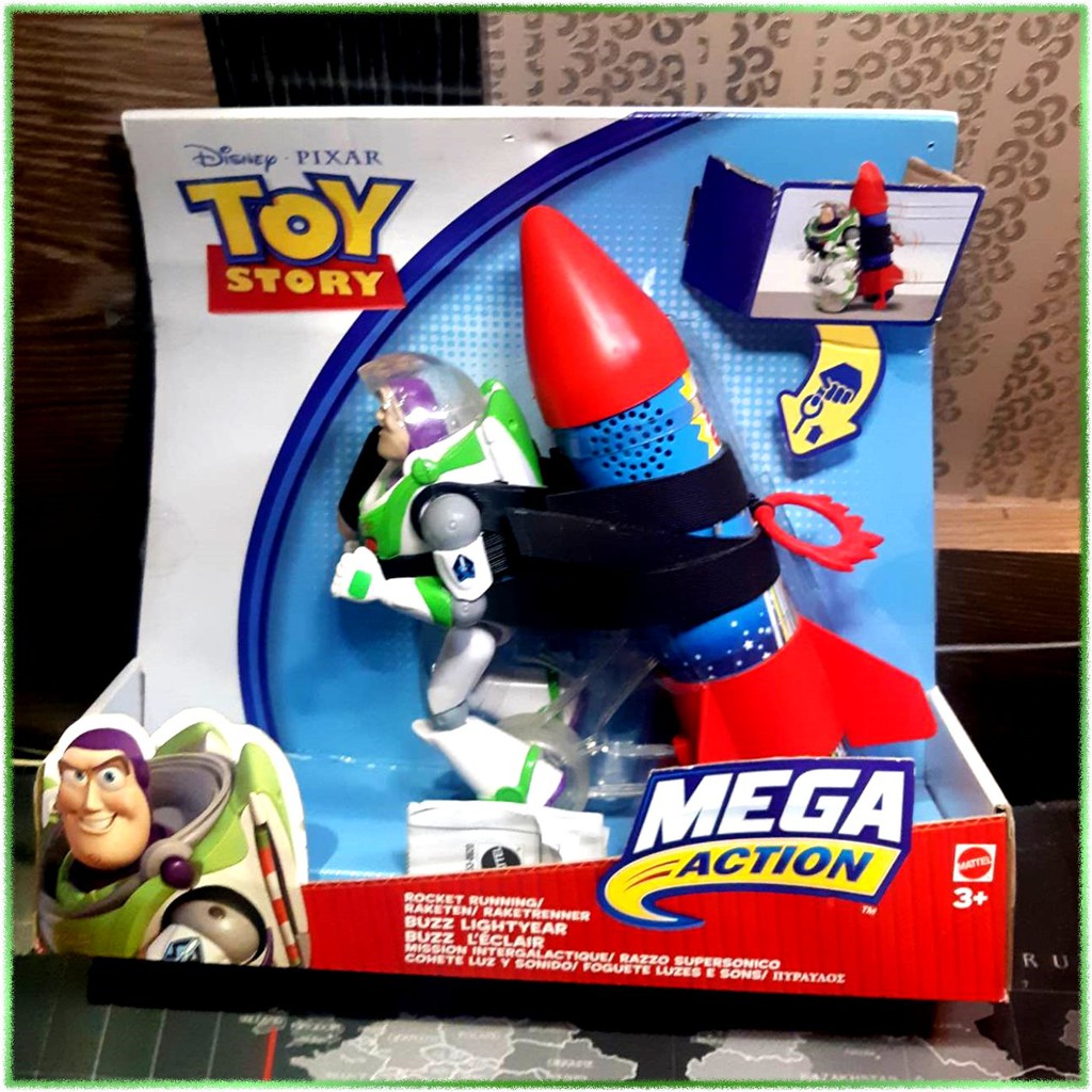 日本帶回早期絕版迪士尼皮克斯正版現貨全新未拆封玩具總動員-MEGA ACTION火箭跑跑可動大型巴斯光年吊卡