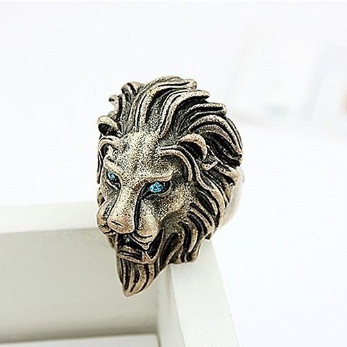 TENTHOUSAND🎄〖時尚百搭㎡誇張個性鑲鑽獅子頭造型動物戒指