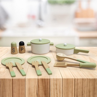 (當日寄)teamson小廚師法蘭克福木製玩具廚房餐具組 - 綠色