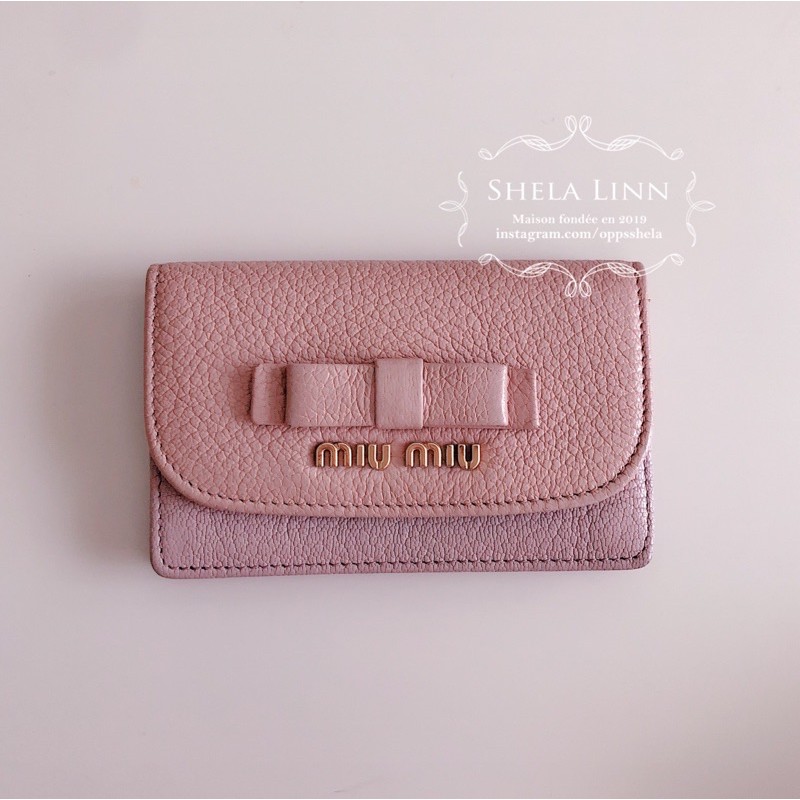 miu miu 粉色 粉紫色 粉嫩色蝴蝶結 卡包 零錢包 名片夾
