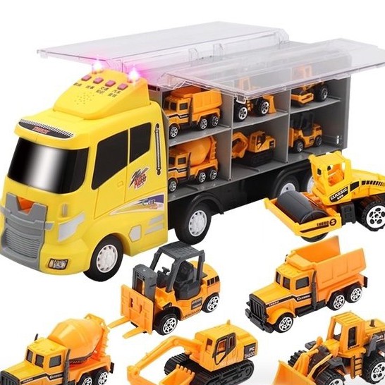 【新品上市熱銷】兒童玩具車男孩合金工程消防警車貨櫃車1盒音樂聲光故事慣性滑行