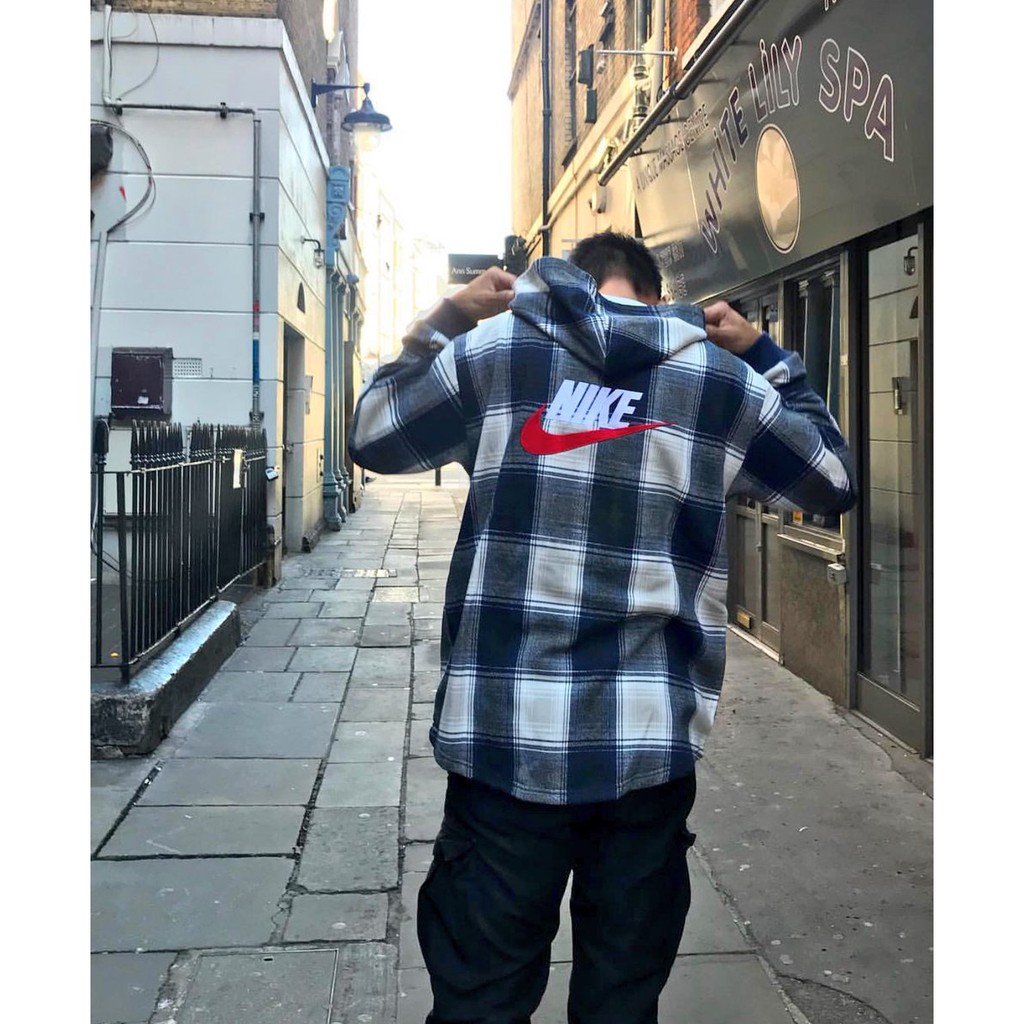 supreme nike plaid hooded sweatshirt black